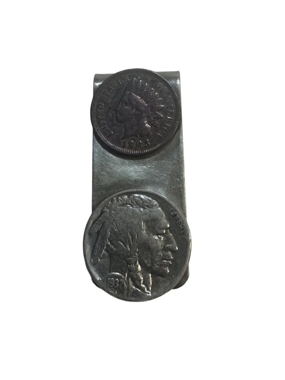 1908 Indian Head & 1937 Buffalo Nickel Coin Money Clip Metal Unique Design